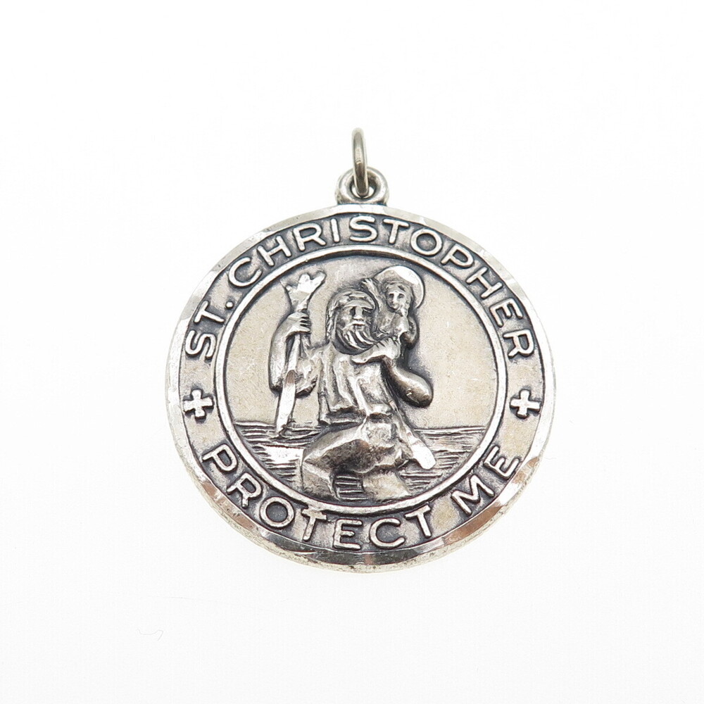 CREED 925 Sterling Silver Vintage Engraved St. Christopher Medal Charm Pendant - Picture 4 of 7
